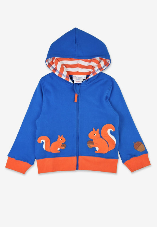 Bio-Baumwoll Kinder Sweatjacke mit Kapuze und mit Eichhörnchen-Applikation