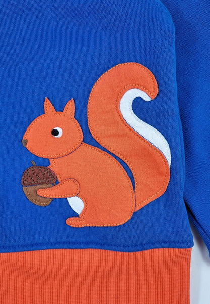 Bio-Baumwoll Kinder Sweatjacke mit Kapuze und mit Eichhörnchen-Applikation