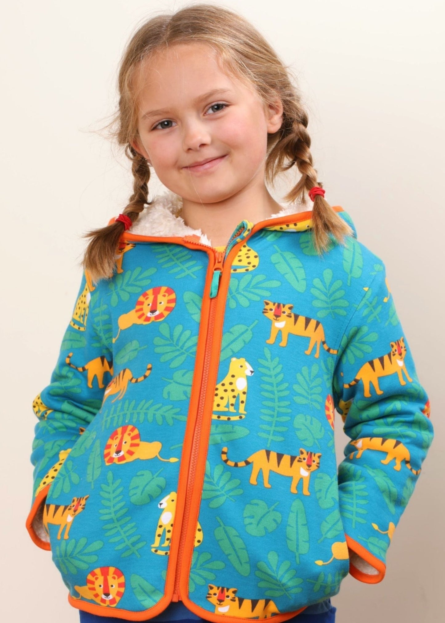 Baby Jacke, Hoodie, mit Fleece gefüttert aus Bio Baumwolle mit Raubkatzen - Toby Tiger GmbH