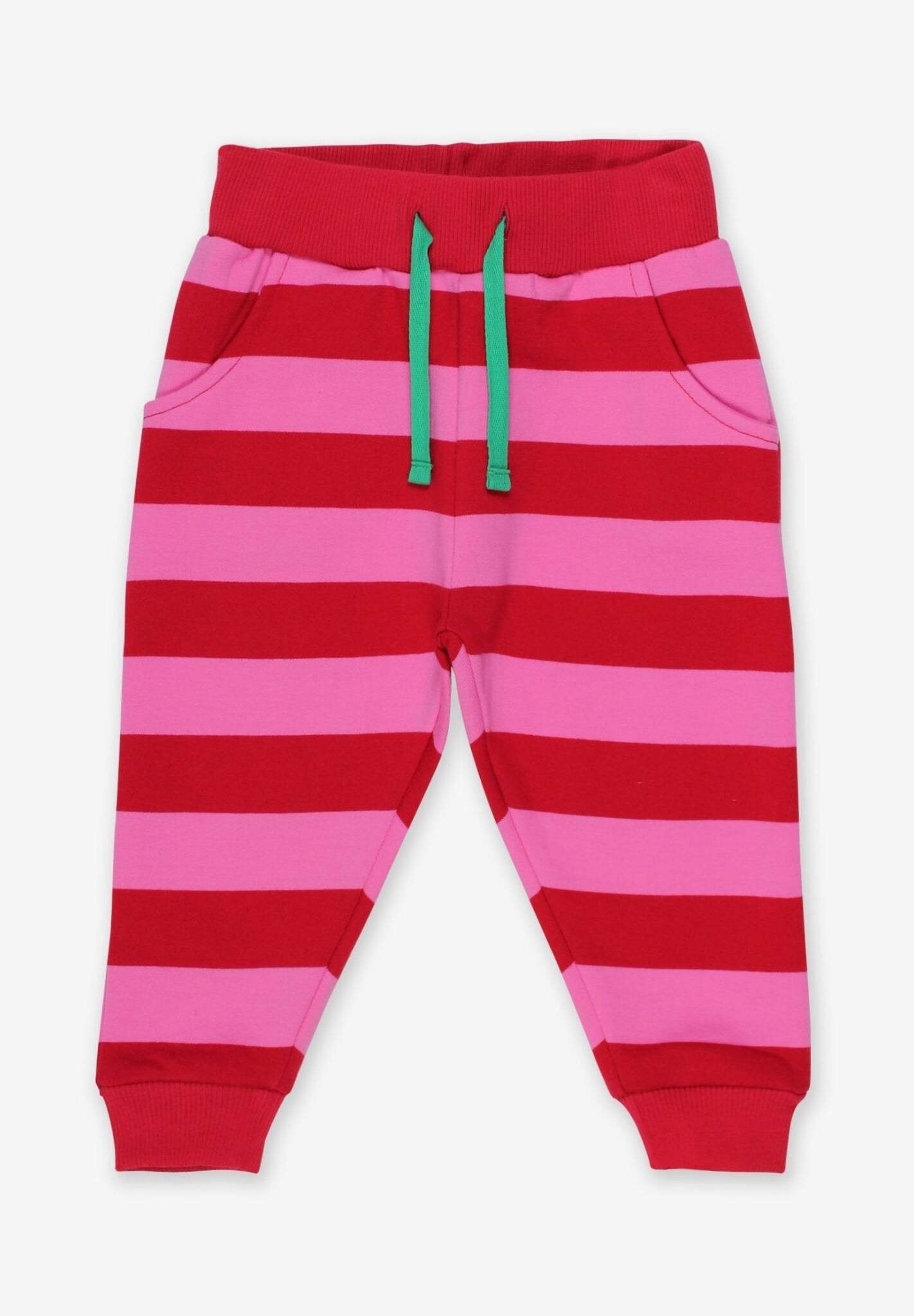 Gestreifte Babyhose aus Bio Baumwolle, pink und rot gestreift - Toby Tiger GmbH