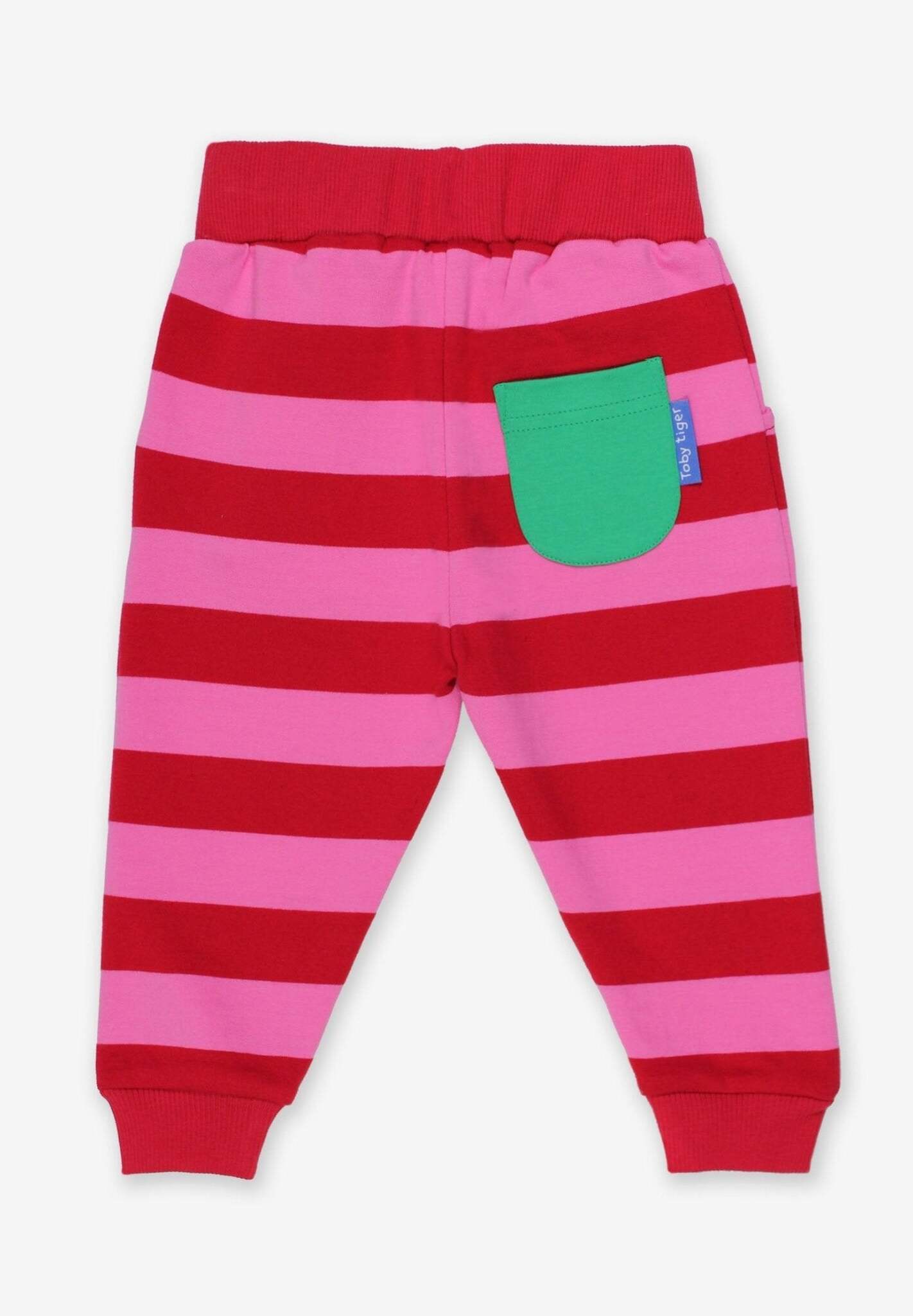 Gestreifte Babyhose aus Bio Baumwolle, pink und rot gestreift - Toby Tiger GmbH