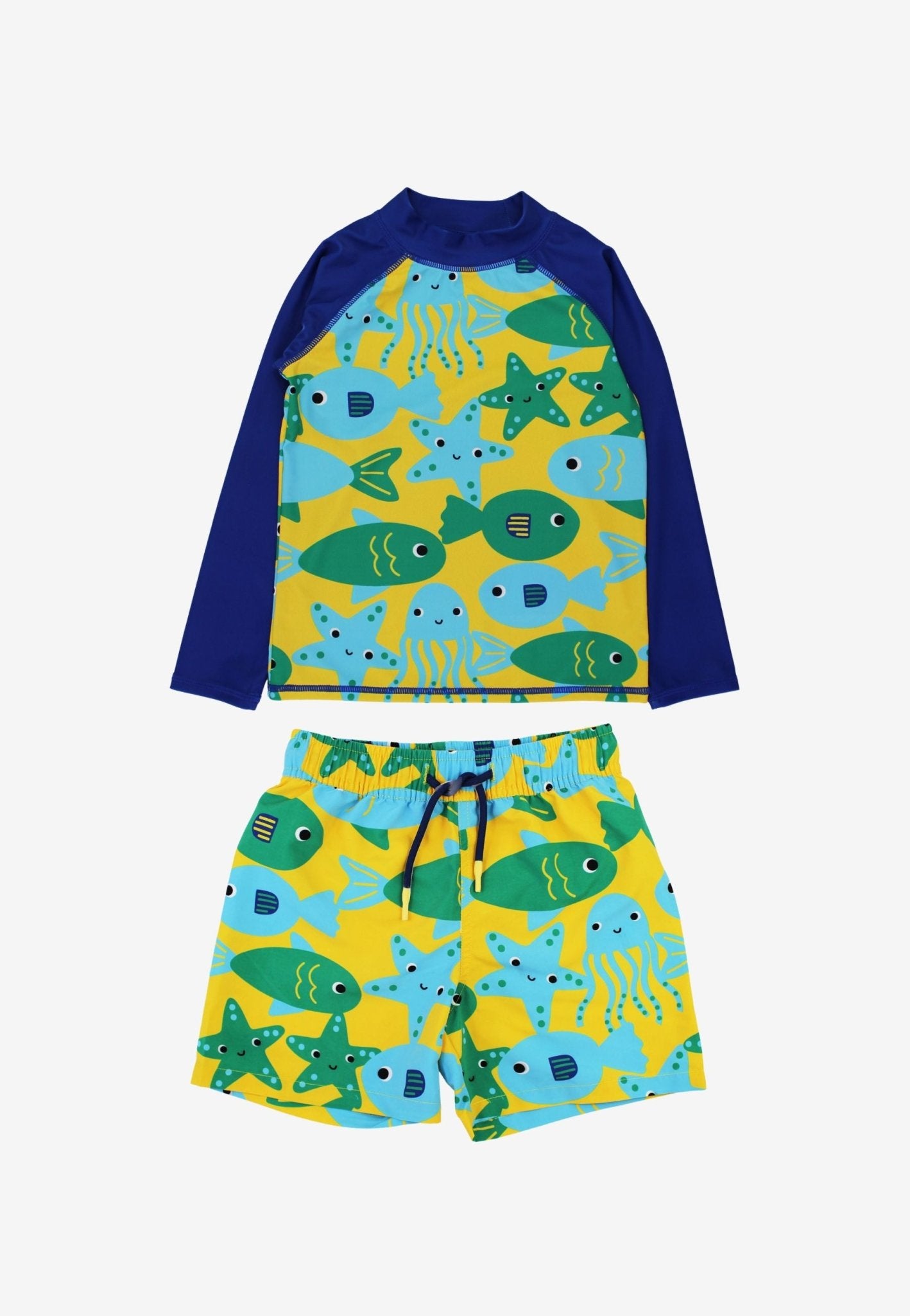 Kinder Badeshirt langarm mit Fisch - Druck und Schwimmshorts, UV - Schutz UPF 50+ - Toby Tiger GmbH