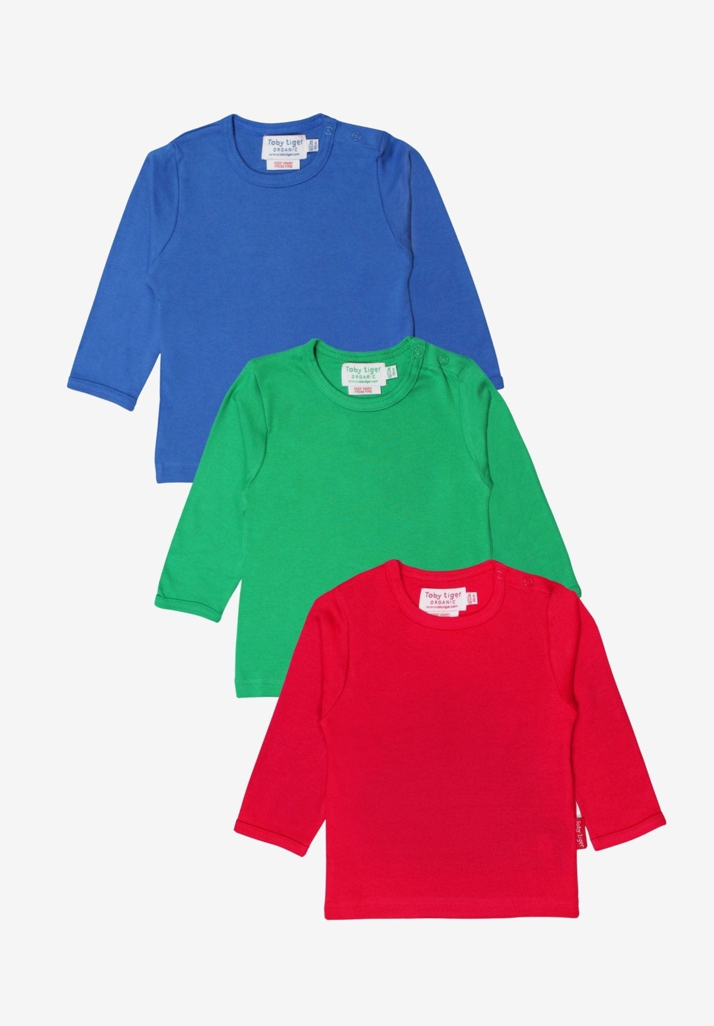 Kinder - Basic - Langarmshirt - Bundle aus Bio - Baumwolle – Blau, Grün & Rot - Toby Tiger GmbH
