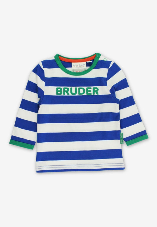 Bio - Baumwoll Kinder Langarmhirt blau - gestreift mit Bruder - Applikation - Toby Tiger GmbH