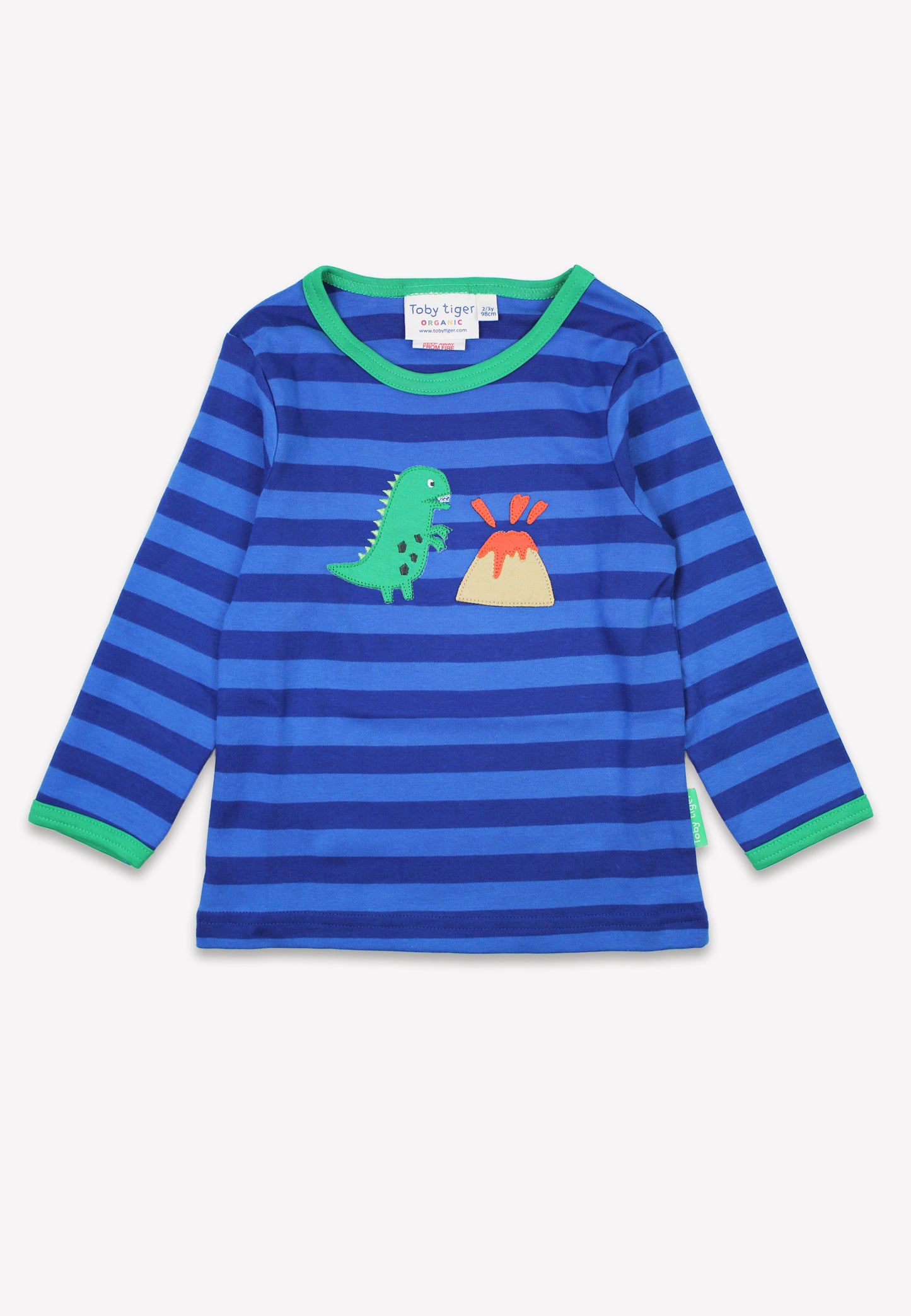 Bio-Baumwoll Kinder Langarmshirt, Blau mit Dinosaurier-Applikation