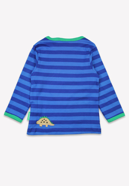 Bio-Baumwoll Kinder Langarmshirt, Blau mit Dinosaurier-Applikation