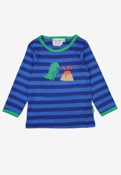 Bio - Baumwoll Kinder Langarmshirt, Blau mit Dinosaurier - Applikation - Toby Tiger GmbH