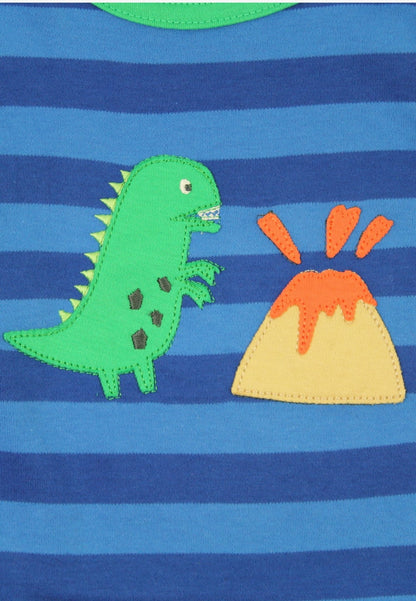 Bio - Baumwoll Kinder Langarmshirt, Blau mit Dinosaurier - Applikation - Toby Tiger GmbH