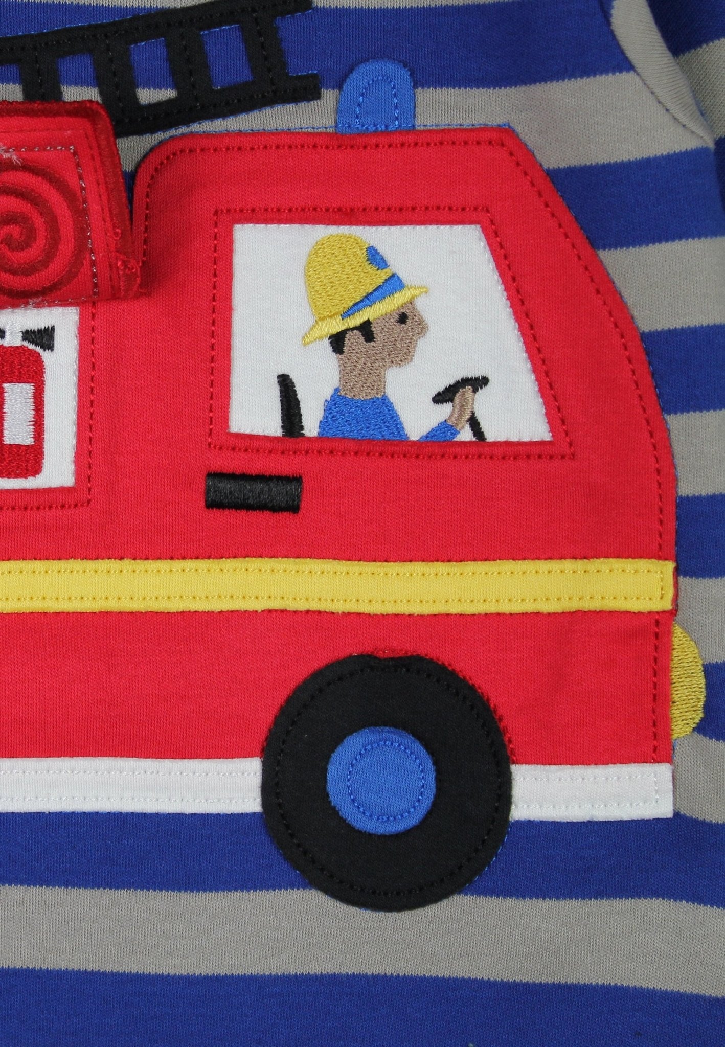 Bio - Baumwoll Kinder Langarmshirt, Blau mit Feuerwehr - Applikation - Toby Tiger GmbH