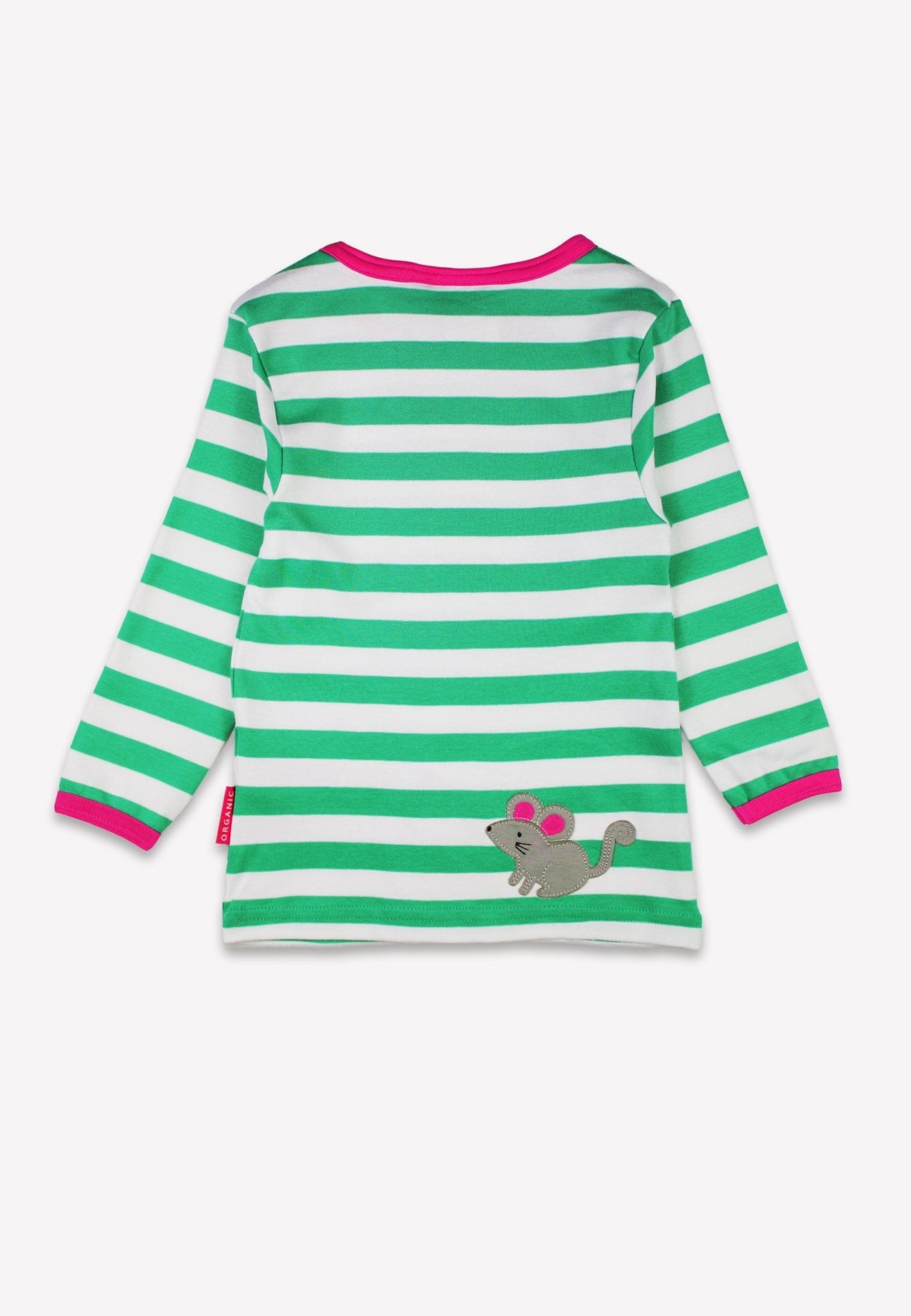 Bio - Baumwoll Kinder Langarmshirt, Grün mit Kätzchen - Applikation - Toby Tiger GmbH