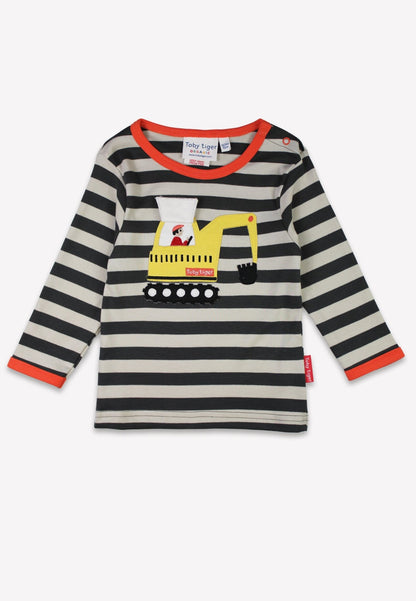 Bio - Baumwoll Kinder Langarmshirt, Grau mit Bagger - Applikation - Toby Tiger GmbH