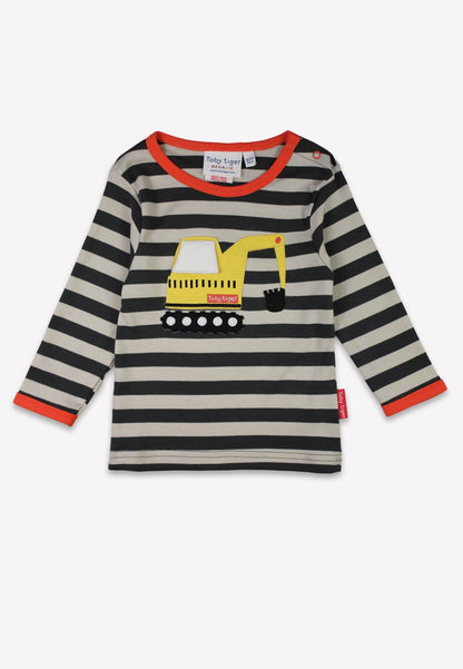 Bio - Baumwoll Kinder Langarmshirt, Grau mit Bagger - Applikation - Toby Tiger GmbH