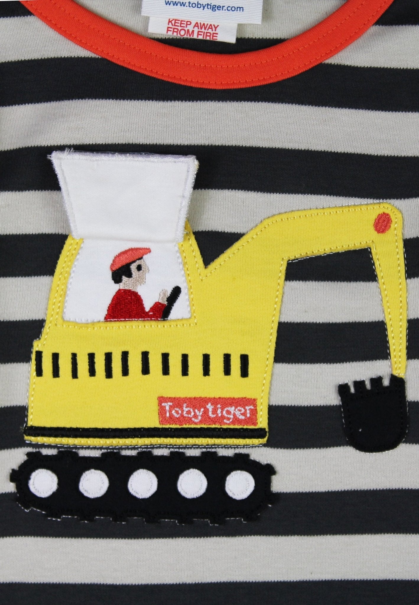 Bio - Baumwoll Kinder Langarmshirt, Grau mit Bagger - Applikation - Toby Tiger GmbH