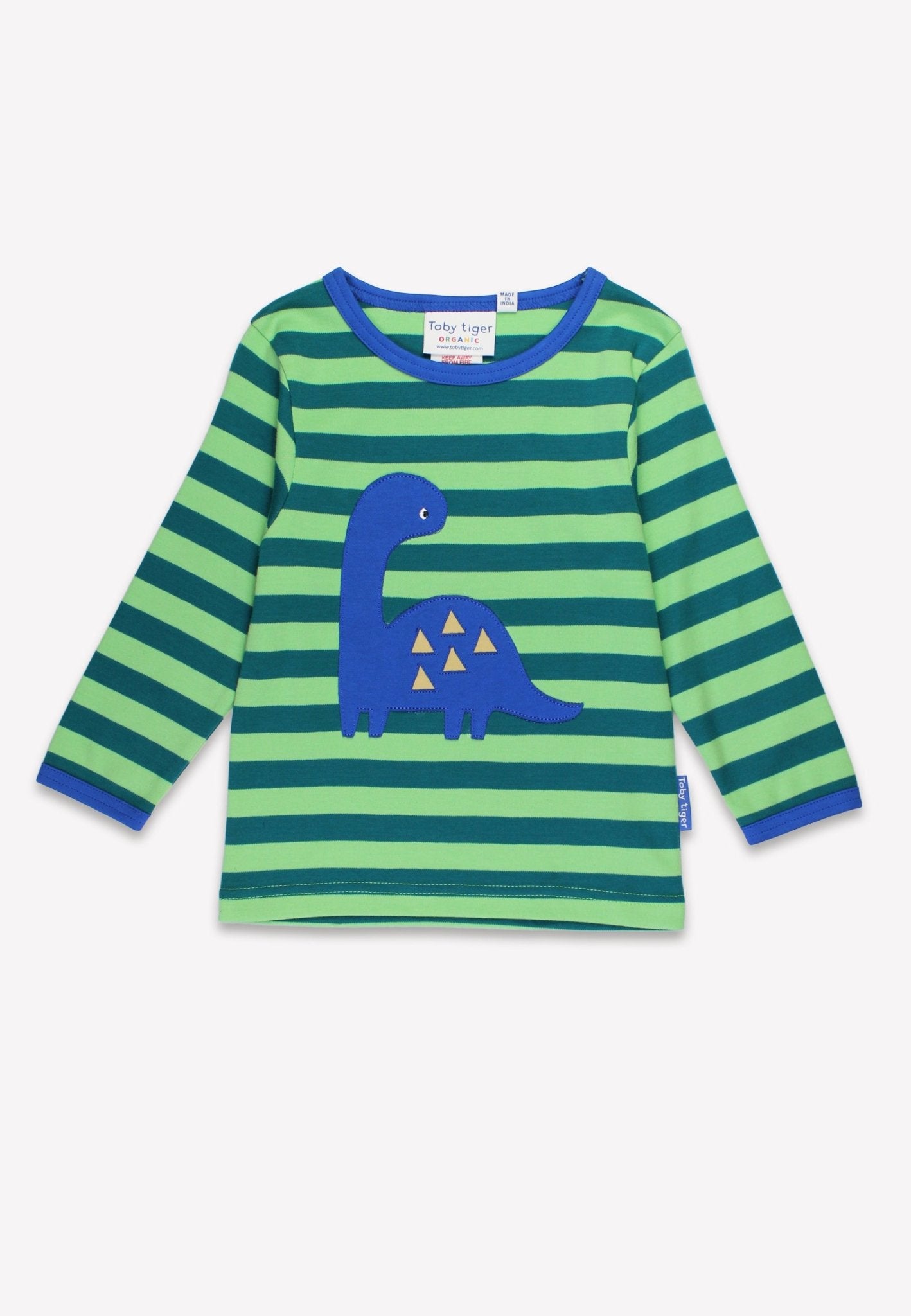 Bio - Baumwoll Kinder Langarmshirt, Grün mit Dinosaurier - Applikation - Toby Tiger GmbH