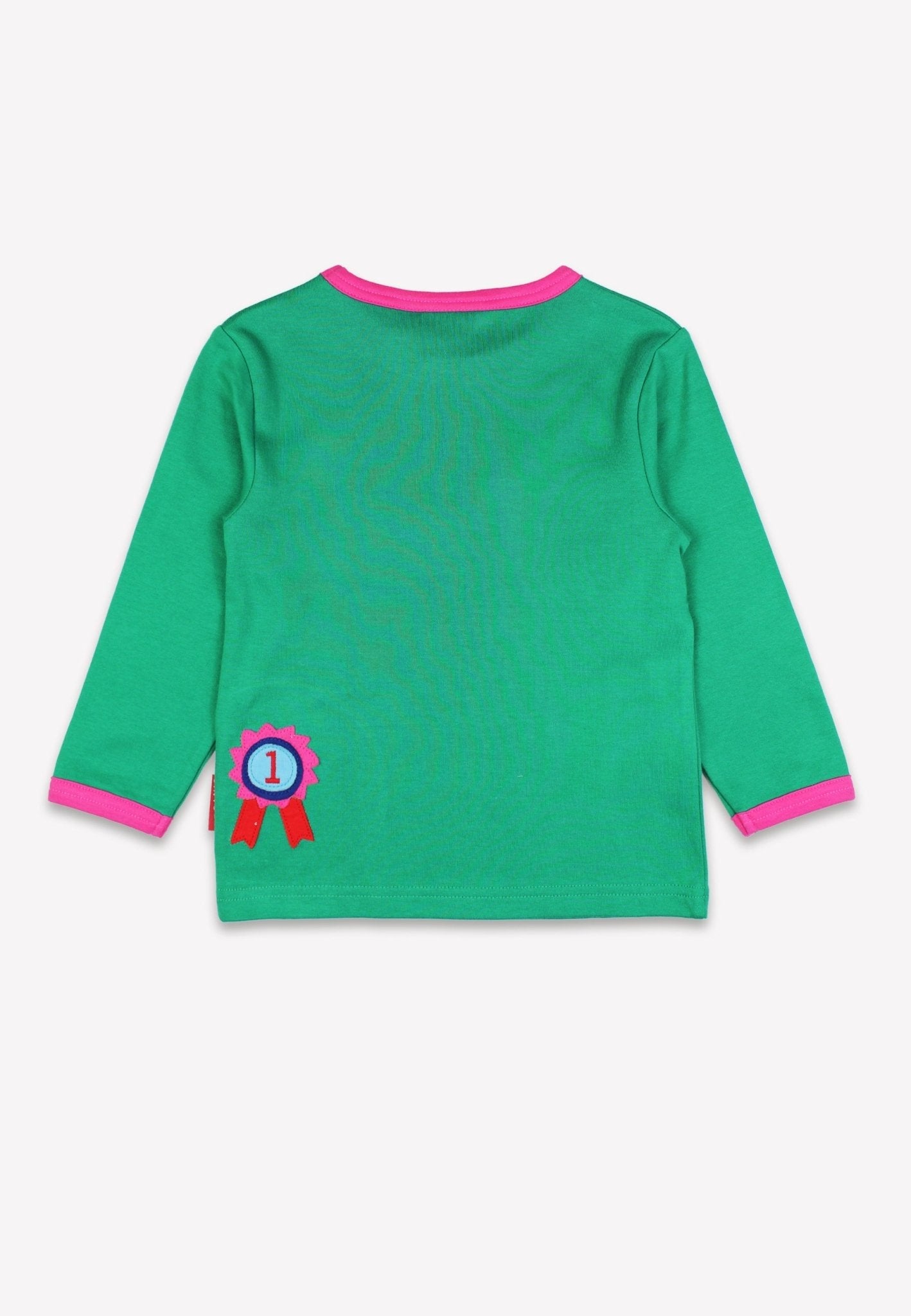 Bio-Baumwoll Kinder Langarmshirt, Grün mit Pferde-Applikation