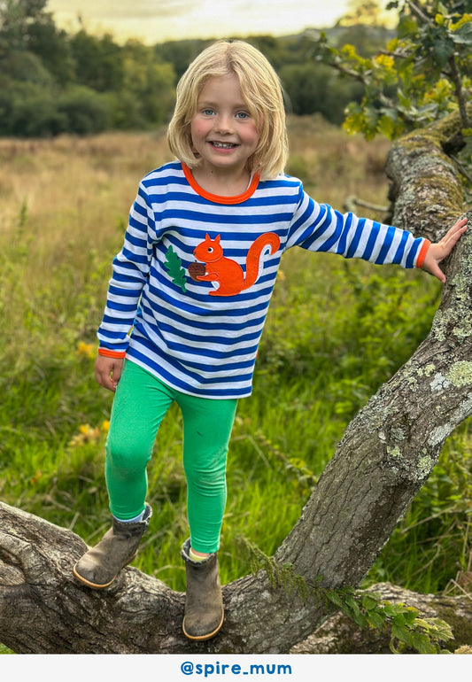 Bio-Baumwoll Kinder Langarmshirt, gestreift mit Eichhörnchen-Applikation