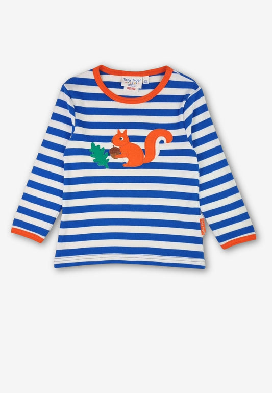 Bio - Baumwoll Kinder Langarmshirt, gestreift mit Eichhörnchen - Applikation - Toby Tiger GmbH