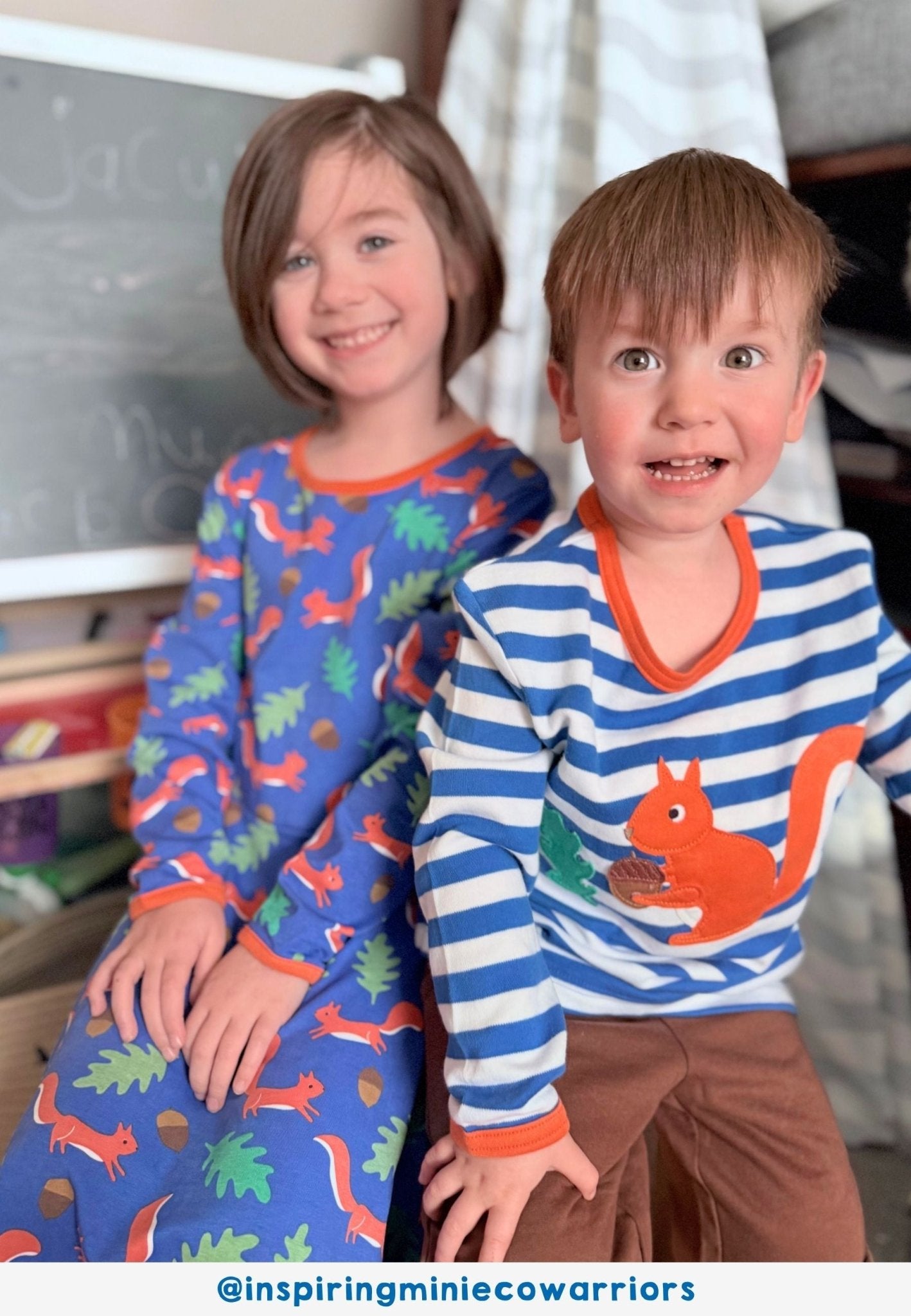 Bio - Baumwoll Kinder Langarmshirt, gestreift mit Eichhörnchen - Applikation - Toby Tiger GmbH