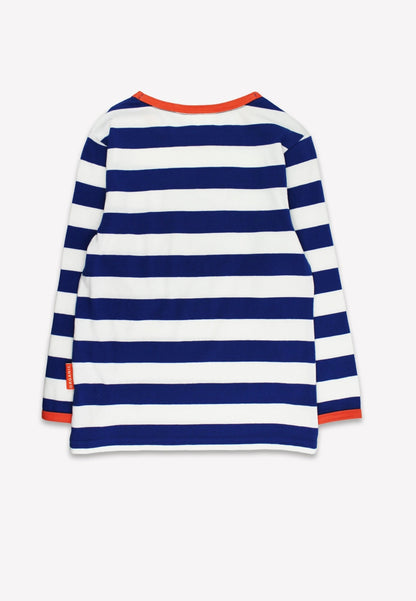 Bio - Baumwoll Kinder Langarmhirt blau - gestreift mit Fünf - Applikation - Toby Tiger GmbH