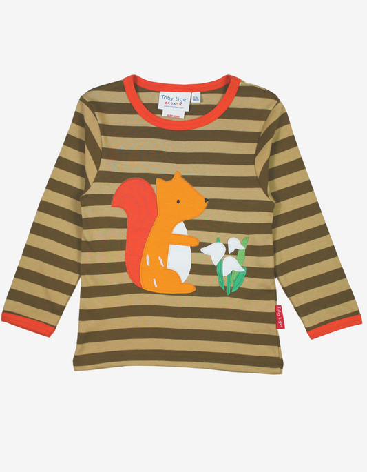Organic cotton long-sleeved shirt with squirrel appliqués