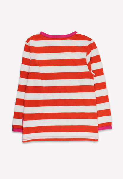Bio - Baumwoll Kinder Langarmhirt orange - gestreift mit Fünf - Applikation - Toby Tiger GmbH