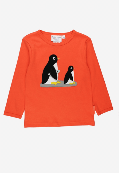 Organic Cotton Kids' Long-Sleeved Shirt with Penguin Applique