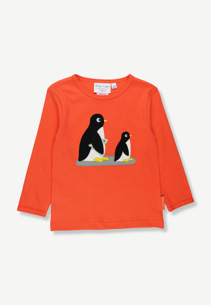 Organic Cotton Kids' Long-Sleeved Shirt with Penguin Applique