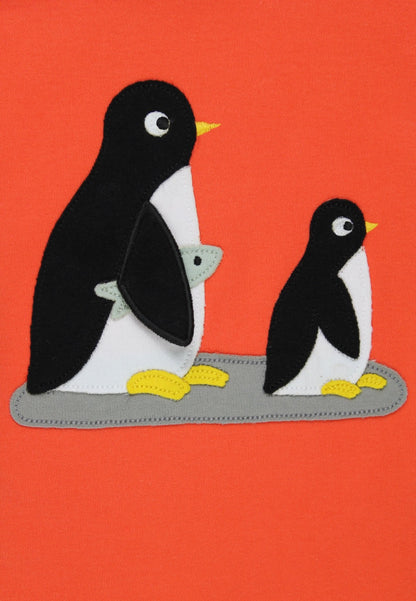 Organic Cotton Kids' Long-Sleeved Shirt with Penguin Applique
