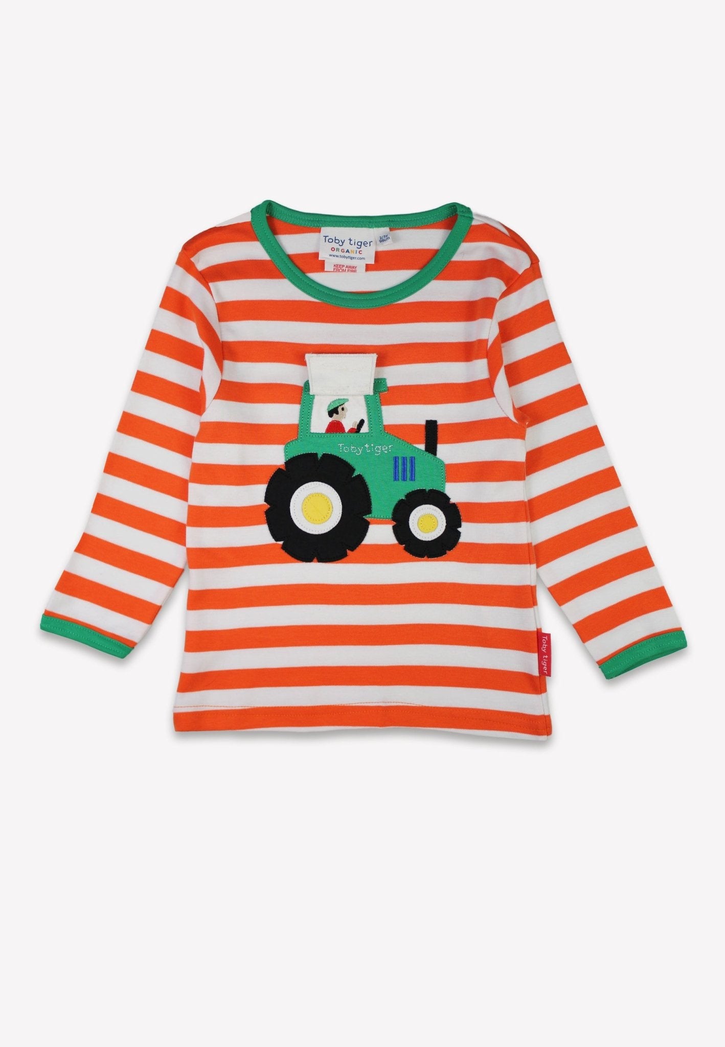 Bio - Baumwoll Kinder Langarmshirt, Orange mit Traktor - Applikation - Toby Tiger GmbH