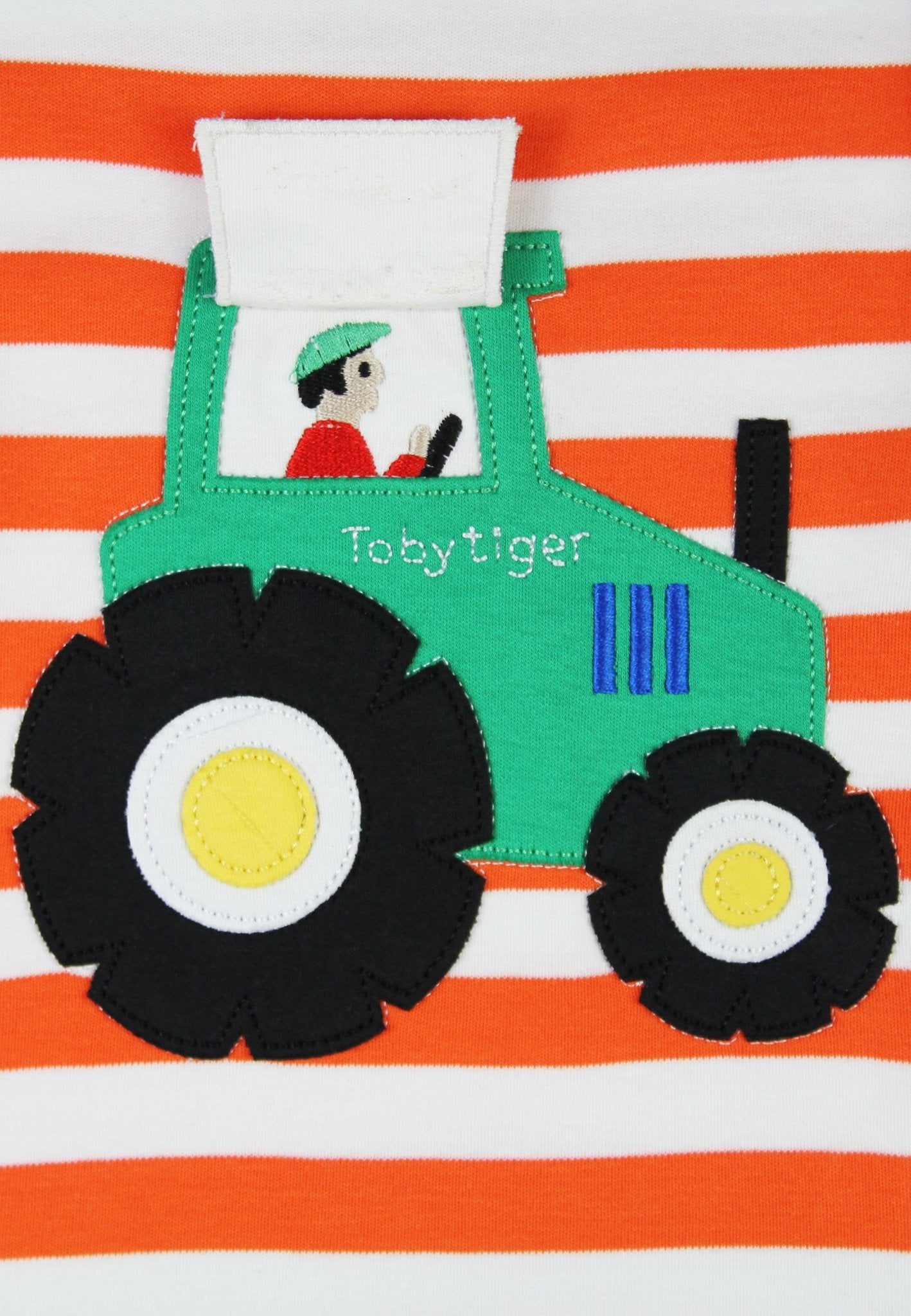 Bio - Baumwoll Kinder Langarmshirt, Orange mit Traktor - Applikation - Toby Tiger GmbH