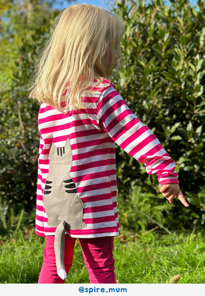 Bio - Baumwoll Kinder Langarmshirt, Pink mit Kätzchen - Applikation - Toby Tiger GmbH