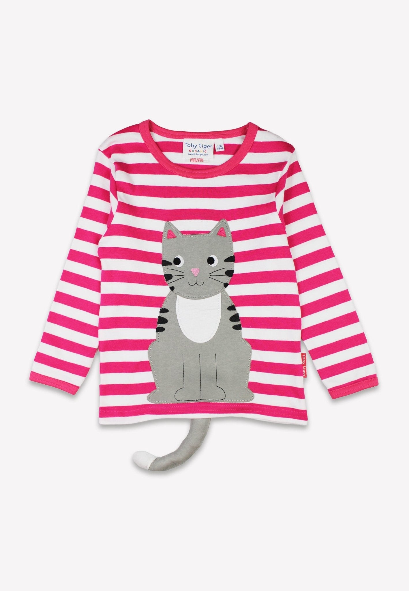 Bio - Baumwoll Kinder Langarmshirt, Pink mit Kätzchen - Applikation - Toby Tiger GmbH