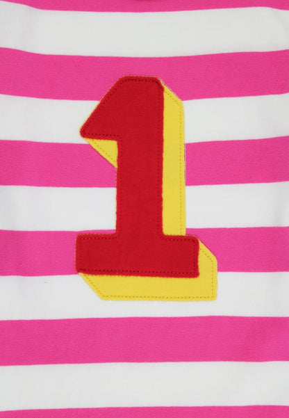 Bio - Baumwoll Kinder Langarmhirt pink - gestreift mit Eins - Applikation - Toby Tiger GmbH
