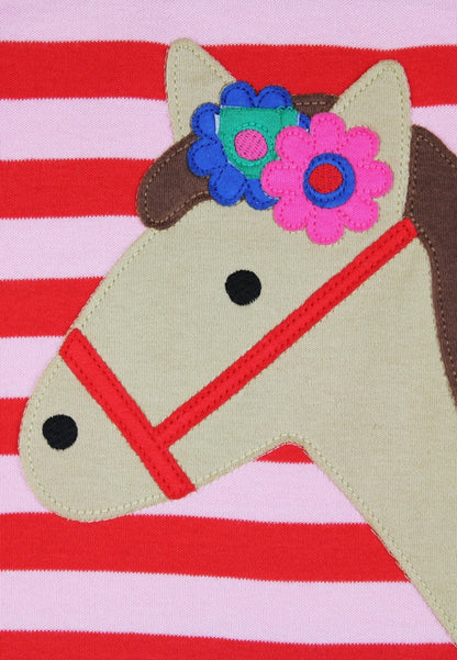 Bio - Baumwoll Kinder Langarmshirt, gestreift mit Pferdekopf - Applikation - Toby Tiger GmbH