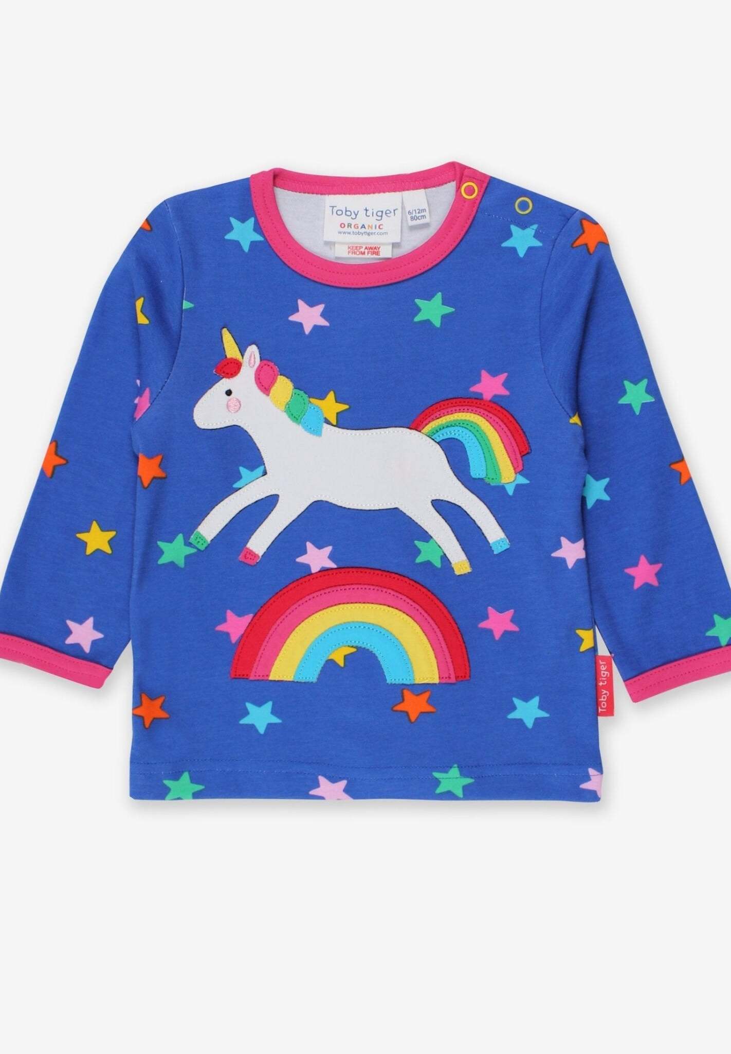 Langarmshirt mit Einhorn und Regenbogen Applikation aus Bio Baumwolle - Toby Tiger GmbH