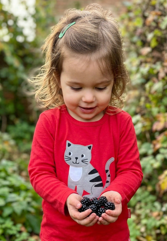 Bio-Baumwoll Kinder Langarmshirt mit Katzen-Applikation