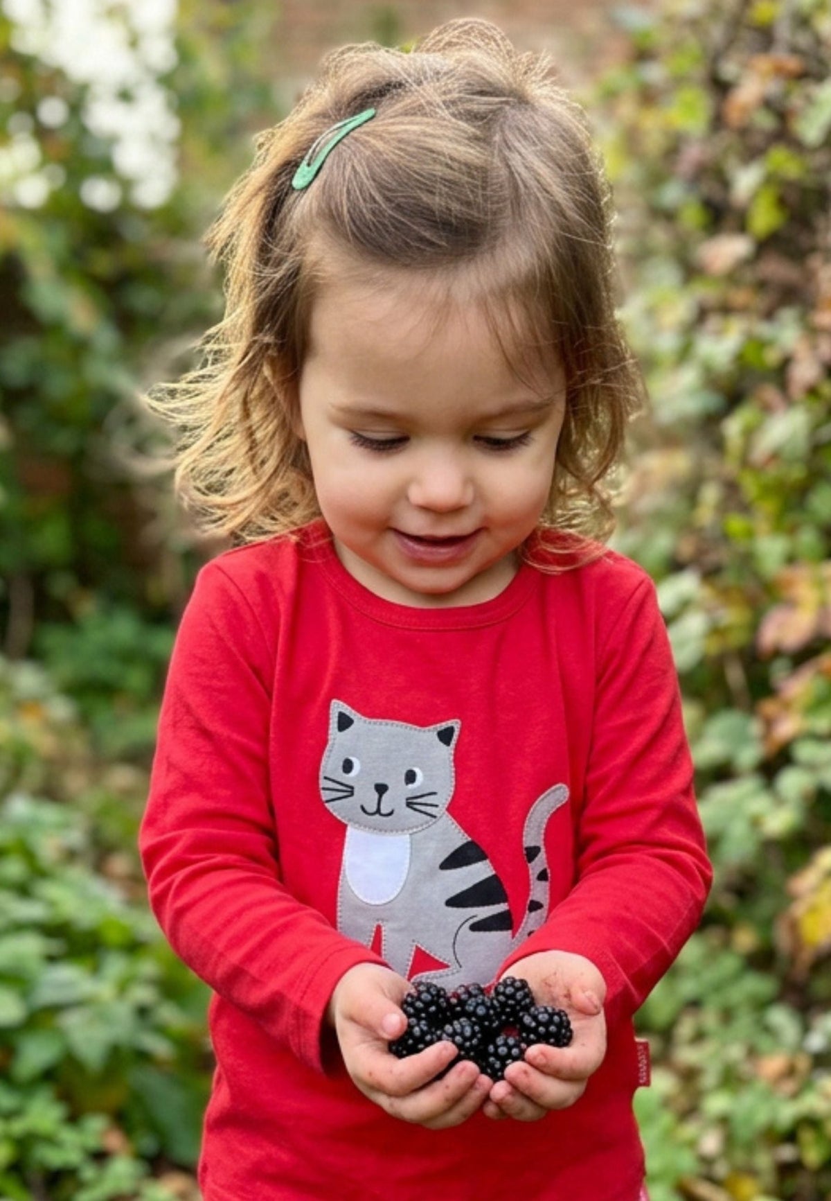 Bio-Baumwoll Kinder Langarmshirt mit Katzen-Applikation