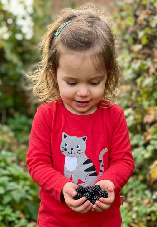 Bio-Baumwoll Kinder Langarmshirt mit Katzen-Applikation