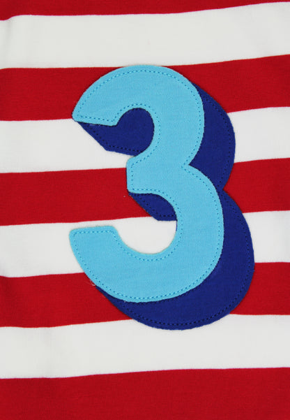 Bio-Baumwoll Kinder Langarmhirt rot-gestreift mit Drei-Applikation