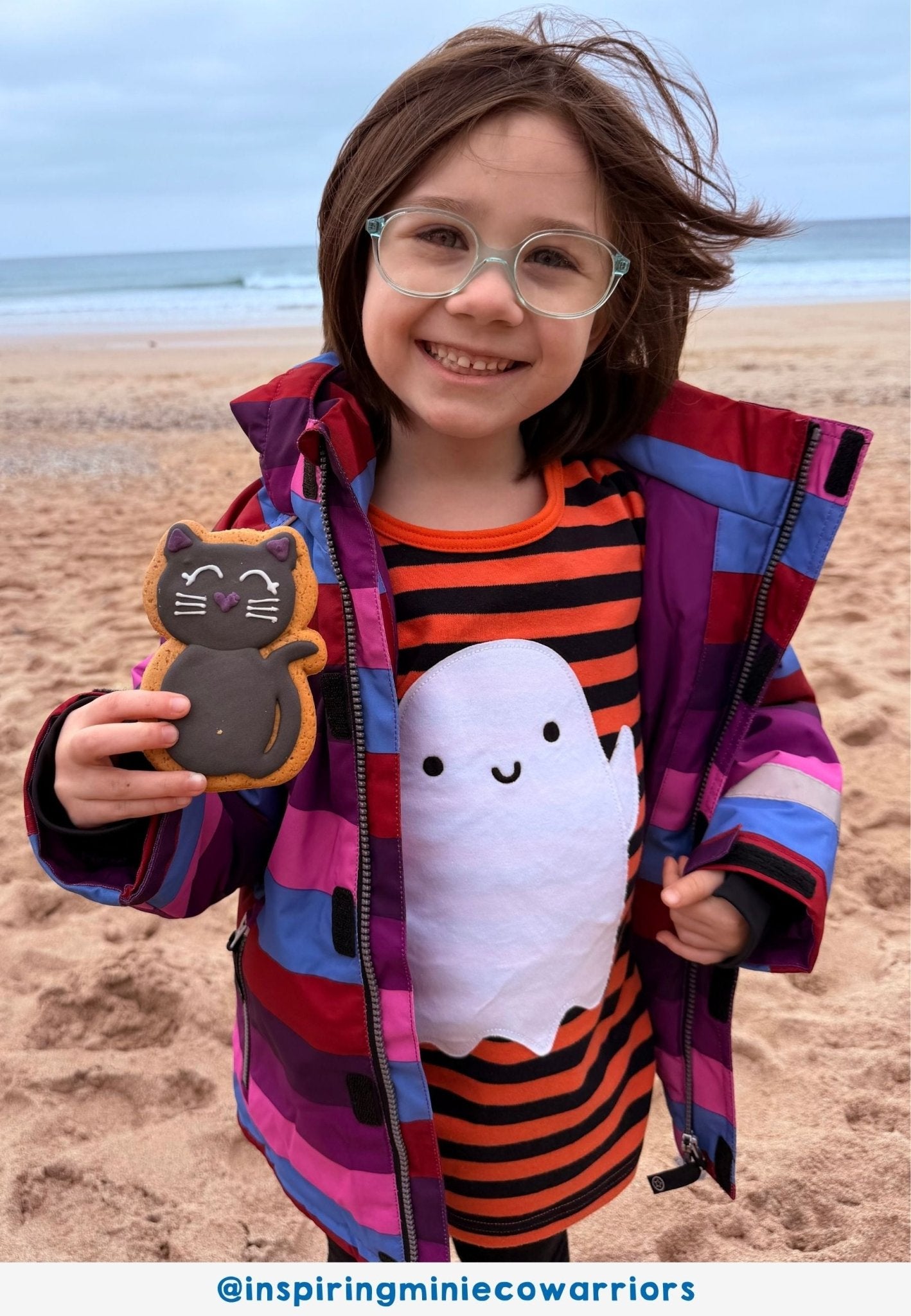 Bio - Baumwoll Kinder Langarmshirt, gestreift mit Gespenster - Applikation - Toby Tiger GmbH