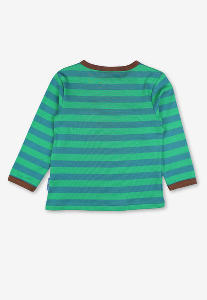 Bio-Baumwoll Kinder Langarmshirt, gestreift mit Bären-Applikation auf der Brusttasche