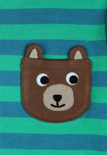 Bio - Baumwoll Kinder Langarmshirt, gestreift mit Bären - Applikation auf der Brusttasche - Toby Tiger GmbH