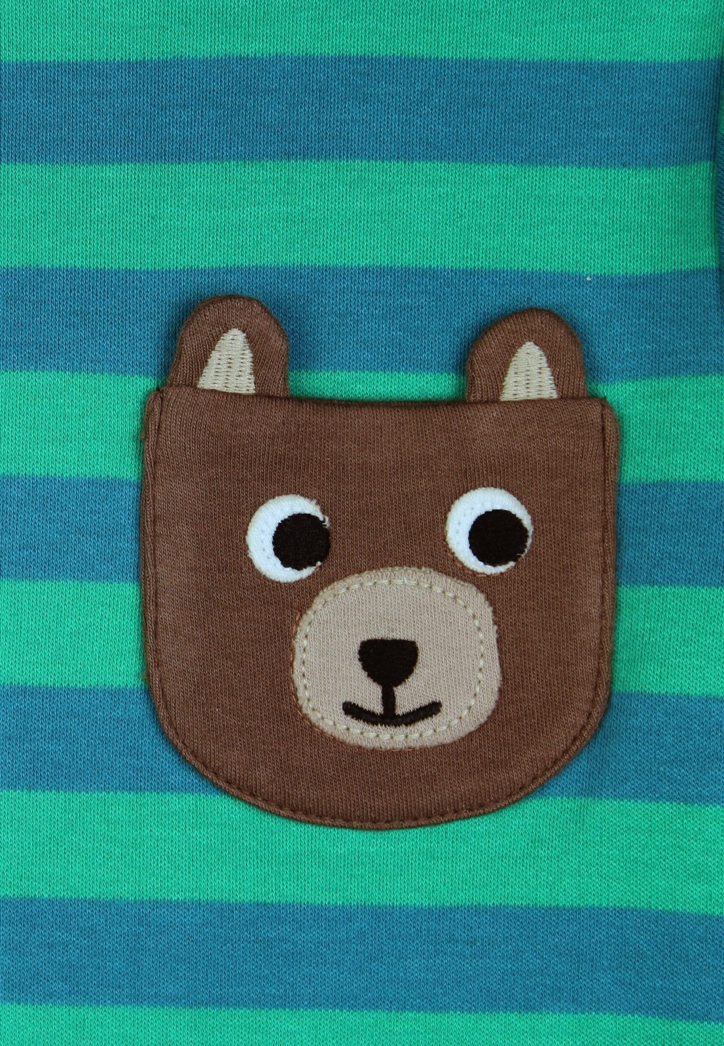 Bio-Baumwoll Kinder Langarmshirt, gestreift mit Bären-Applikation auf der Brusttasche
