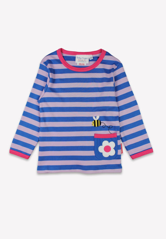 Bio - Baumwoll Kinder Langarmshirt, Streifen mit Gänseblümchen - Applikation - Toby Tiger GmbH