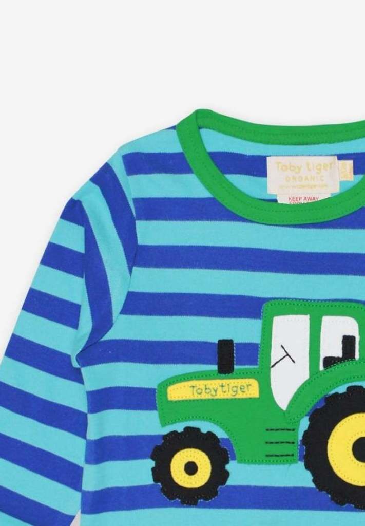 Baby Langarmshirt, gestreift aus Bio Baumwolle mit Traktor Applikation - Toby Tiger GmbH