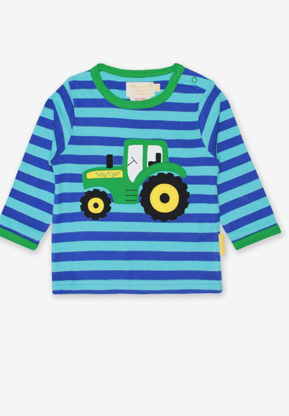 Baby Langarmshirt, gestreift aus Bio Baumwolle mit Traktor Applikation - Toby Tiger GmbH