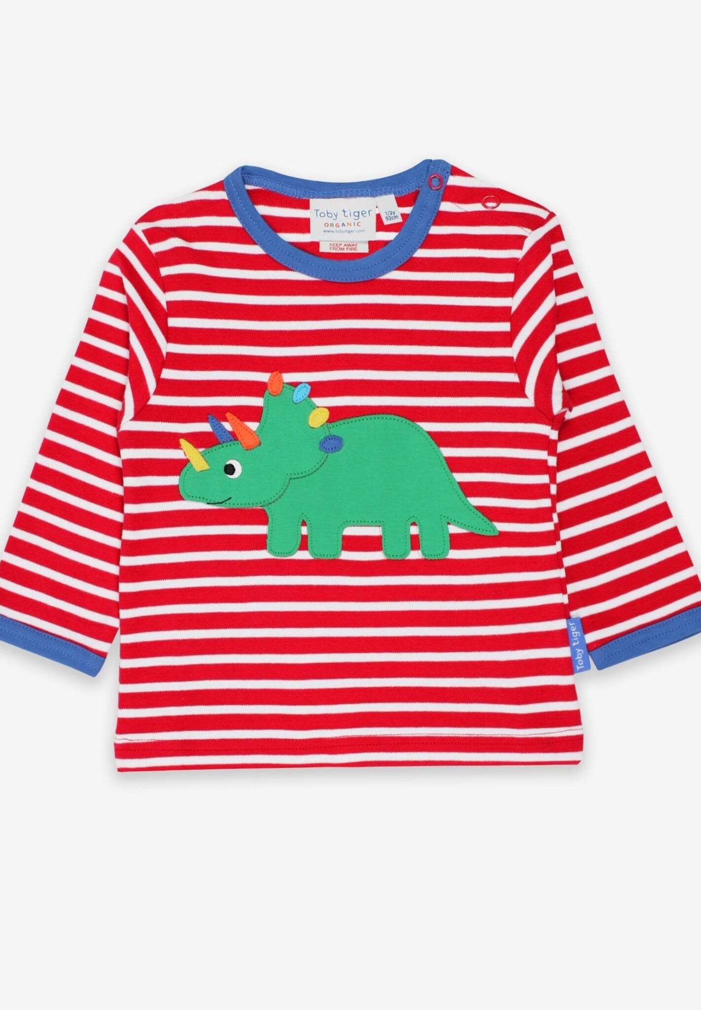 Langarmshirt aus Bio Baumwolle, gestreift mit Dino Applikation - Toby Tiger GmbH