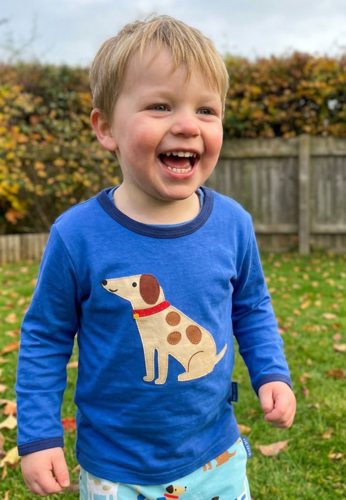Organic Cotton Kids' Long-Sleeve Shirt with Dog Appliqué
