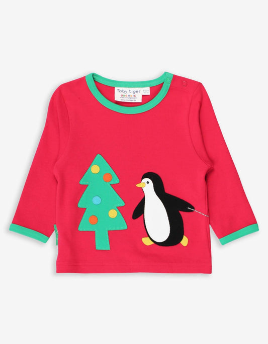 Long-sleeved shirt with a Christmas appliqué made from organic cotton