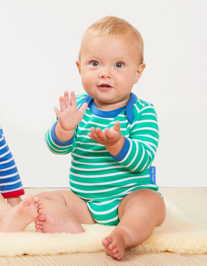 Langarm Baby Body mit Schlupfausschnitt aus Bio Baumwolle, Gestreift in Grün - Toby Tiger GmbH Retail